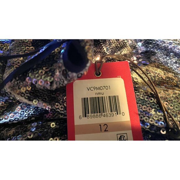 Vince Camuto Sequined Snake Embossed Long Sleeve Dress Sz 12 Silver Gray NEW - Picture 7 of 8